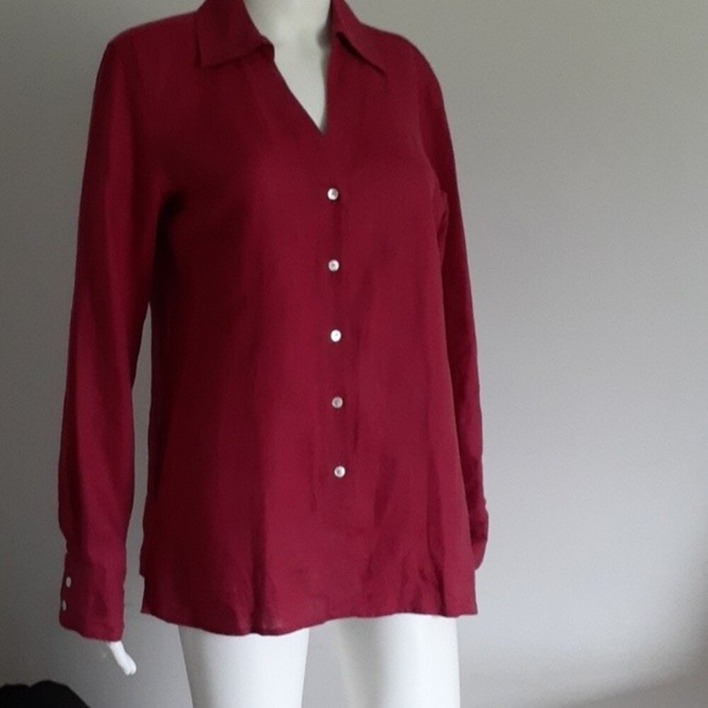 Talbots shirt Linen tunic top red pink 8 m s blouse summer business classic